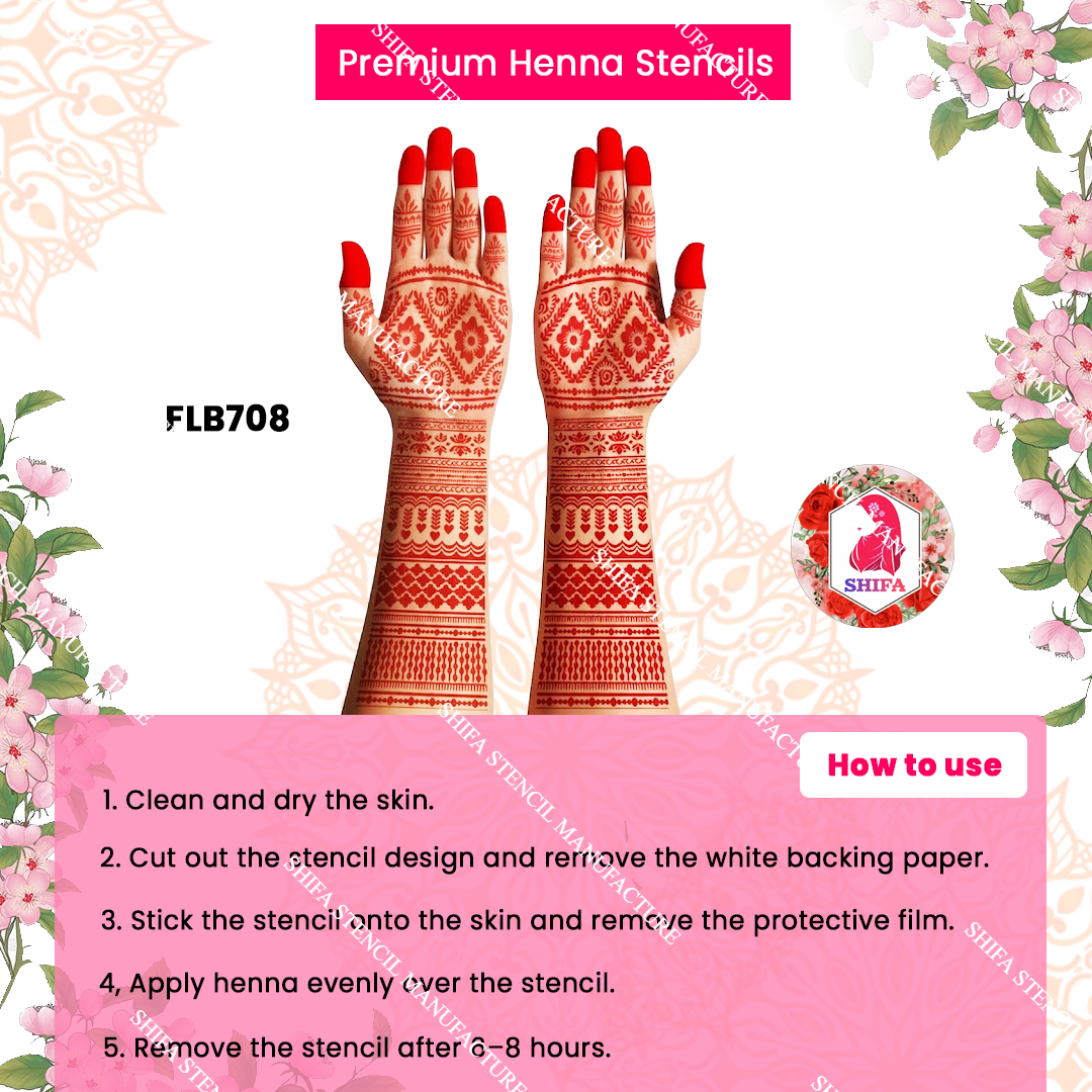 FLBS 785 Dilruba Diamond Charm Mehndi double hand Henna Stencil